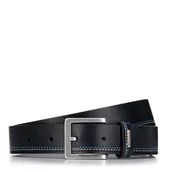 Paski - Męski pasek ze skóry z przeszyciami granatowy - miniaturka - grafika 1