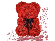 Sztuczne kwiaty - Miś Z Róż 25Cm Z Płatków Róż Prezent Matki Kobiet - miniaturka - grafika 1