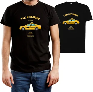 T-SHIRT MĘSKI Z NADRUKIEM TAXI TATA DLA OJCA KOSZULKA CZARNA R-S A192 - Koszulki męskie - miniaturka - grafika 1