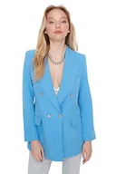 Płaszcze damskie - Trendyol Damski kołnierz z klapą, zwykły zwykły płaszcz, niebieski, 38, NIEBIESKI, 64 - miniaturka - grafika 1