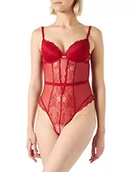 Biustonosze - women'secret Damskie klasyczne body z wypełnieniem z koronki i biustonoszem Balconette Plumeti, Czerwony/koralowy, 70B - miniaturka - grafika 1