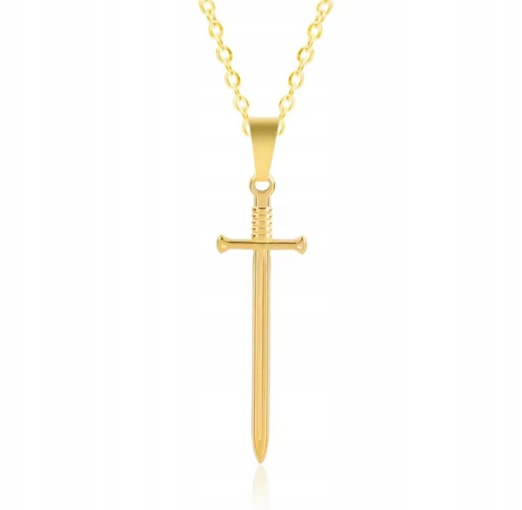 Naszyjnik wisiorek miecz średniowieczny złoty gaming prezent