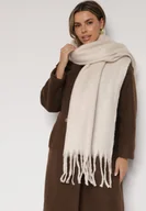 Apaszki i szaliki damskie - Jasnobeżowy Szalik z Frędzlami Owedarria - miniaturka - grafika 1