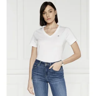 Gant T-shirt T-shirt REG SHIELD SS V-NECK T-SHIRT | Slim Fit - Koszulki i topy damskie - miniaturka - grafika 1