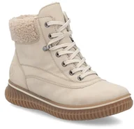 Botki damskie - Botki damskie Rieker 74200-62 ocieplane kożuszkiem zimowe beżowe-38 - miniaturka - grafika 1