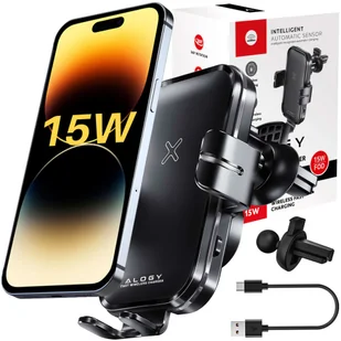 Uchwyt samochodowy automatyczny z ładowarką indukcyjną Qi na kratkę Alogy 15W do auta szybkie ładowanie czarny - Uchwyty samochodowe do telefonów - miniaturka - grafika 1