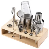 Shakery barmańskie - Zestaw barmański do drinków 12 el. z 2 shakerami i bambusowym stojakiem shaker do drinków ubijak sitko barmańskie akcesoria barmańskie - miniaturka - grafika 1