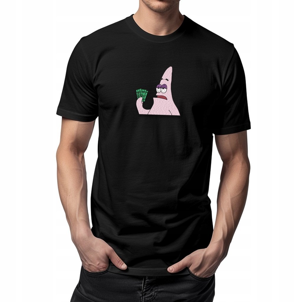 Koszulka z haftem - Patrick z dolarami - modny streetwear L