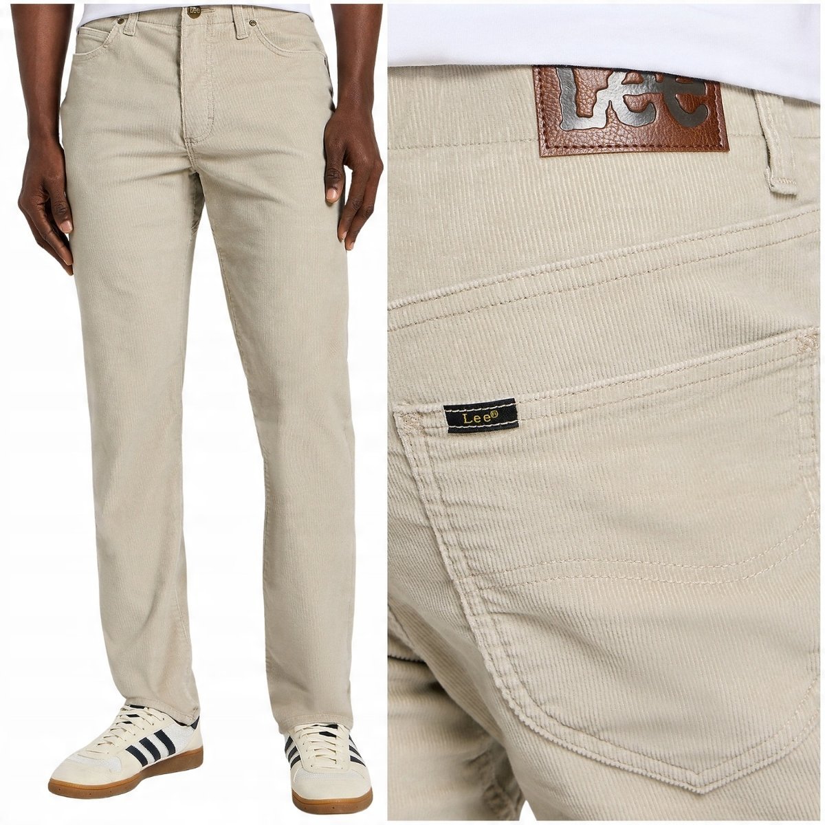 Lee SLIM FIT Extreme Motion DOPASOWANE BEŻOWE WYGODNE SZTRUKSY W36 L34