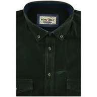 Koszule męskie - Duża Koszula Męska Sztruksowa Codzienna Casual zielona z długim rękawem Duże rozmiary Formax J558 - miniaturka - grafika 1