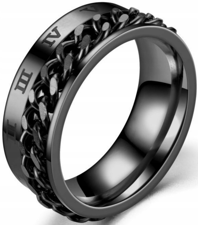 Pierścień Łańcuch Rotacyjny Czarny Sygnet Obrączka