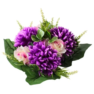 Wiązanka na Cmentarz z Fioletowych Chryzantem i Róż – Sztuczne Kwiaty na Grób H3828H22-4 - Sztuczne kwiaty - miniaturka - grafika 1