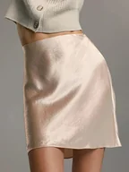 Spódnice - Spódnica mini satynowa - Kremowy - miniaturka - grafika 1