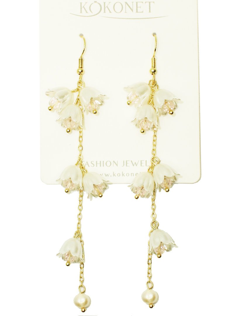SUBTELNE kolczyki z perłami długie wiszące kwiatki