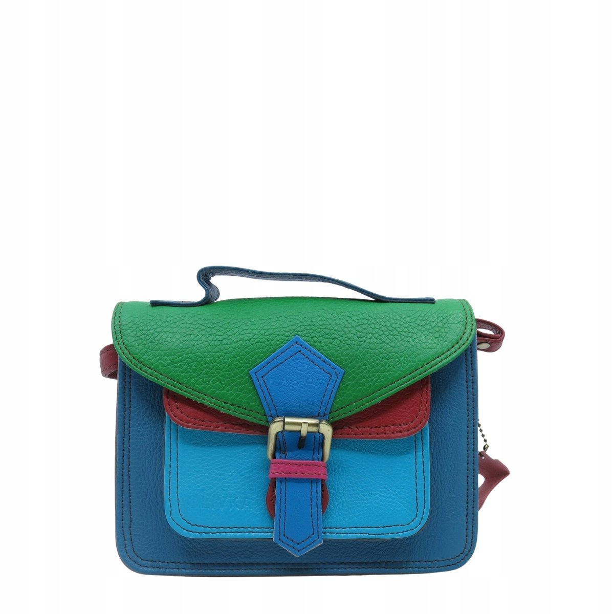 Torebka damska skórzana listonoszka kolorowa rączka regulowany pasek OLIVKA