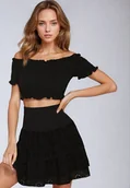 Komplety damskie - Czarny Bawełniany Komplet Krótki Top Typu Hiszpanka Spódnica Ażurowa z Gumką w Pasie Vimabelle - miniaturka - grafika 1
