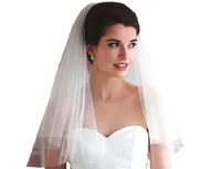 Ozdoby do włosów - Długi welon ślubny biały podwójny na ślub lamówka - miniaturka - grafika 1