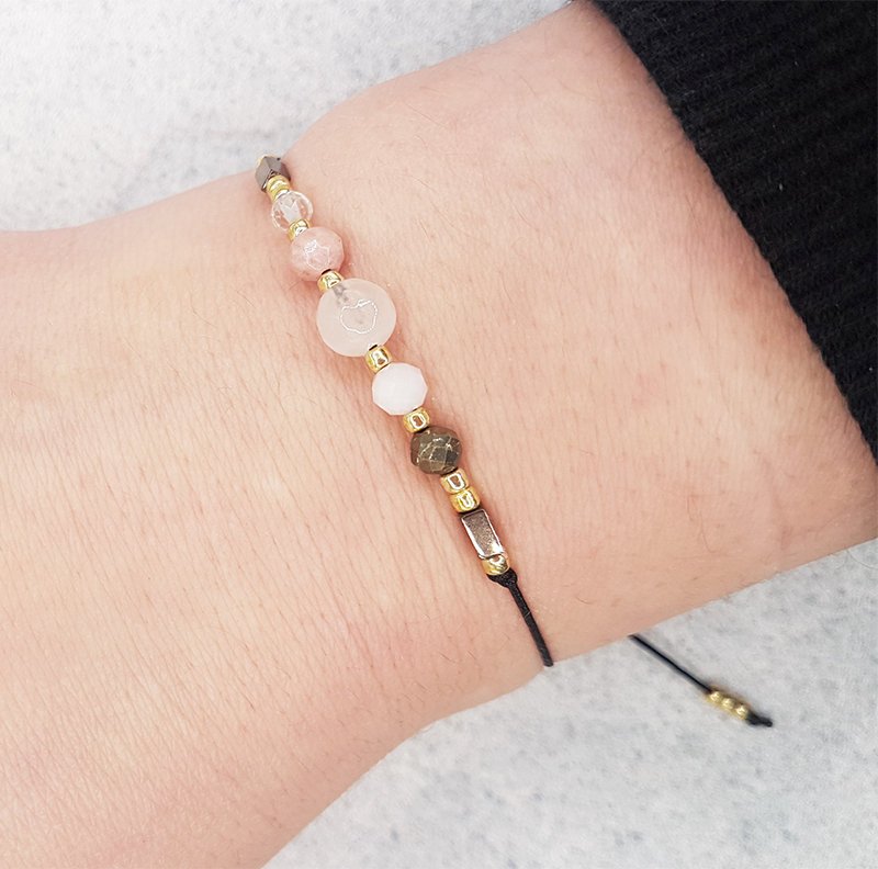 Bransoletka znak zodiaku WAGA - naturalny kwarc różowy, rodonit, opal