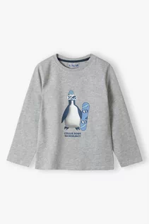 Bluzki dla chłopców - Szara bluzka dzianinowa chłopięca- pingwin - grafika 1