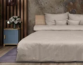 Pościel - Pościel 220x200 adamaszkowa jasnobeżowa pasek 1 cm Matex - miniaturka - grafika 1