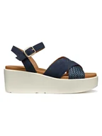 Sandały damskie - Geox Skórzane sandały "Xand" w kolorze granatowym na koturnie - miniaturka - grafika 1