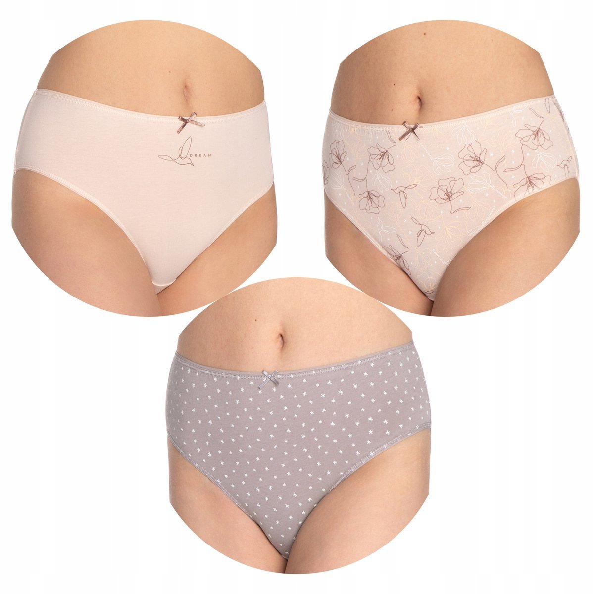 LAMA Figi Damskie BAWEŁNIANE mix wzorów r. XL, 3 szt.