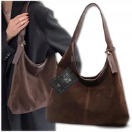 Torebki damskie - Torebka Damska Zamszowa BAD&BAGS Na Ramię Torba Pojemna Elegancka Brązowa - miniaturka - grafika 1