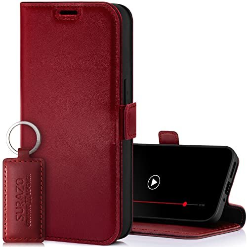 SURAZO Etui na telefon komórkowy Samsung Galaxy A25, cienkie, magnetyczne etui skórzane – składane etui ochronne z prawdziwej skóry [z przegródką na karty, ochroną RFID] etui z klapką, skórzane etui