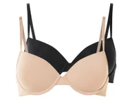 Biustonosze - esmara® Biustonosze typu T-shirt, 2 szt., z miseczkami usztywnianymi (85C, Czarny/ beżowy) - miniaturka - grafika 1