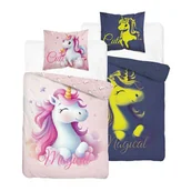 Pościel dla dzieci - Detexpol Pościel dziecięca świecąca w ciemności 140x200 5732A różowa z dużym jednorożcem i napisem Magical FluoDream - miniaturka - grafika 1