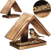 Karmniki dla ptaków - Karmnik dla ptaków, drewniana budka 22,5x31x23 cm brąz, opalany UNIWERSALNY - miniaturka - grafika 1