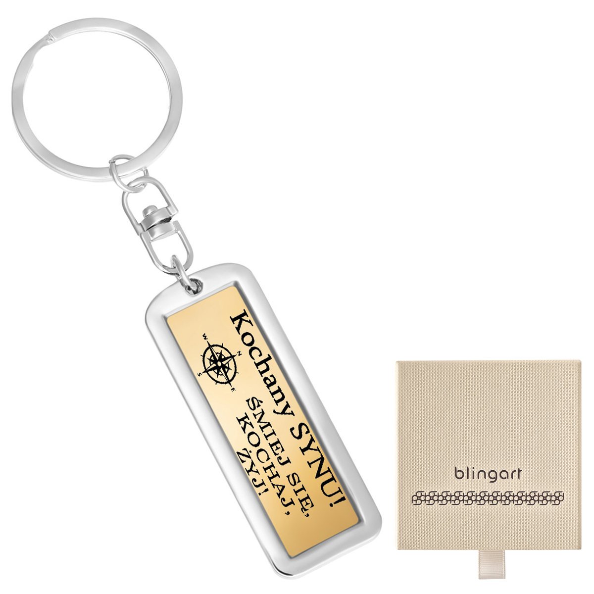 Brelok do kluczy Z GRAWEREM podłużny pozłacany STA