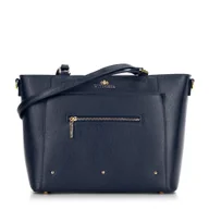 Torebki damskie - Damska shopperka ze skóry z kieszonkami granatowa - miniaturka - grafika 1