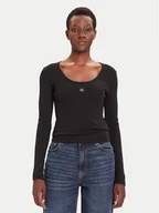 Bluzki damskie - Calvin Klein Jeans Bluzka LV047D218G Czarny Slim Fit - miniaturka - grafika 1