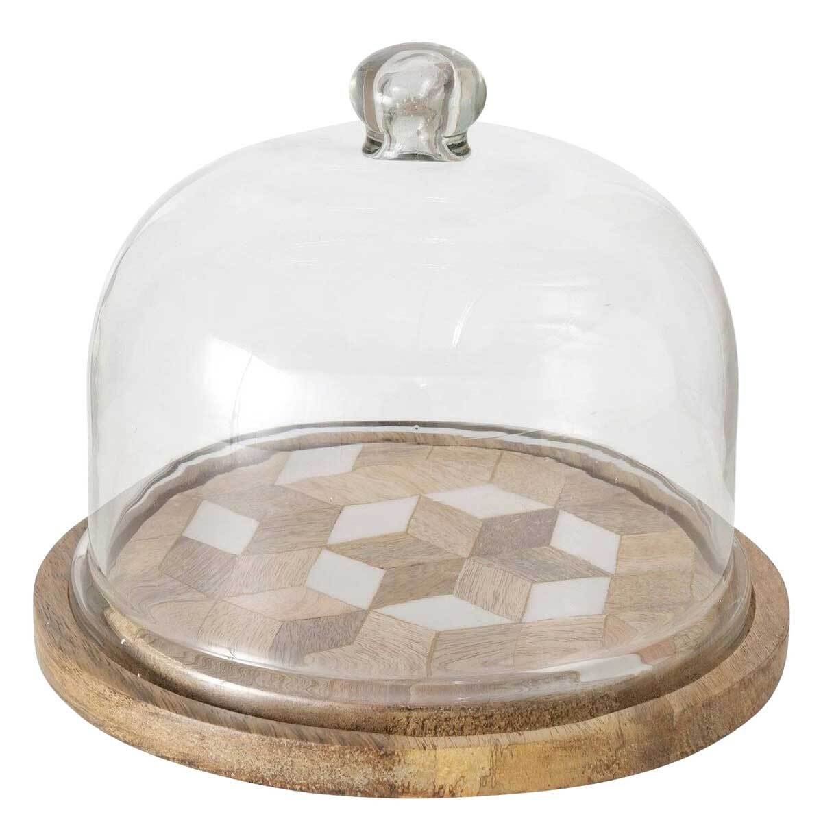 Pojemnik na cytrynę MOSKAI, drewniana podstawa i szklany klosz