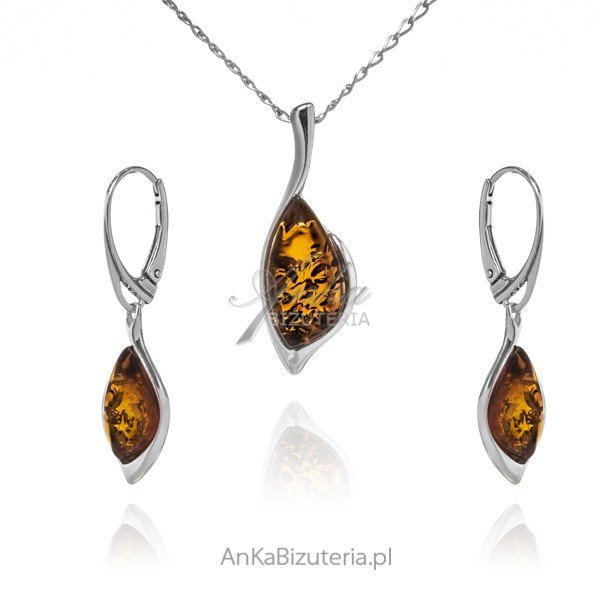 ankabizuteria.pl Komplet biżuteria srebrna z koniakowym bursztynem KL