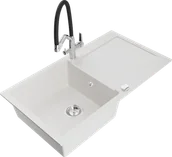 Zlewozmywaki z baterią - Mexen Leo zlewozmywak granitowy 1-komorowy z ociekaczem i baterią kuchenną Duo, biały - 6501-20-671701-07 - miniaturka - grafika 1