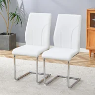 Krzesła - Krzesła do jadalni z PU, zestaw 2 szt., nogi z metalu w kolorze srebrnym, białe - miniaturka - grafika 1