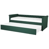 Łóżka - Beliani Łóżko wysuwane tapicerowane ciemnozielone ze stelażem 90 x 200 cm LIBO - miniaturka - grafika 1