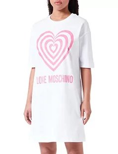 Love Moschino Damska sukienka z krótkim rękawem w kształcie litery T, komfortowa sukienka, Optical White, rozmiar 38, optical white, 38 - Sukienki - miniaturka - grafika 1