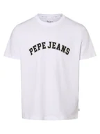 Koszulki męskie - Pepe Jeans T-shirt męski Mężczyźni Bawełna biały nadruk, S - miniaturka - grafika 1