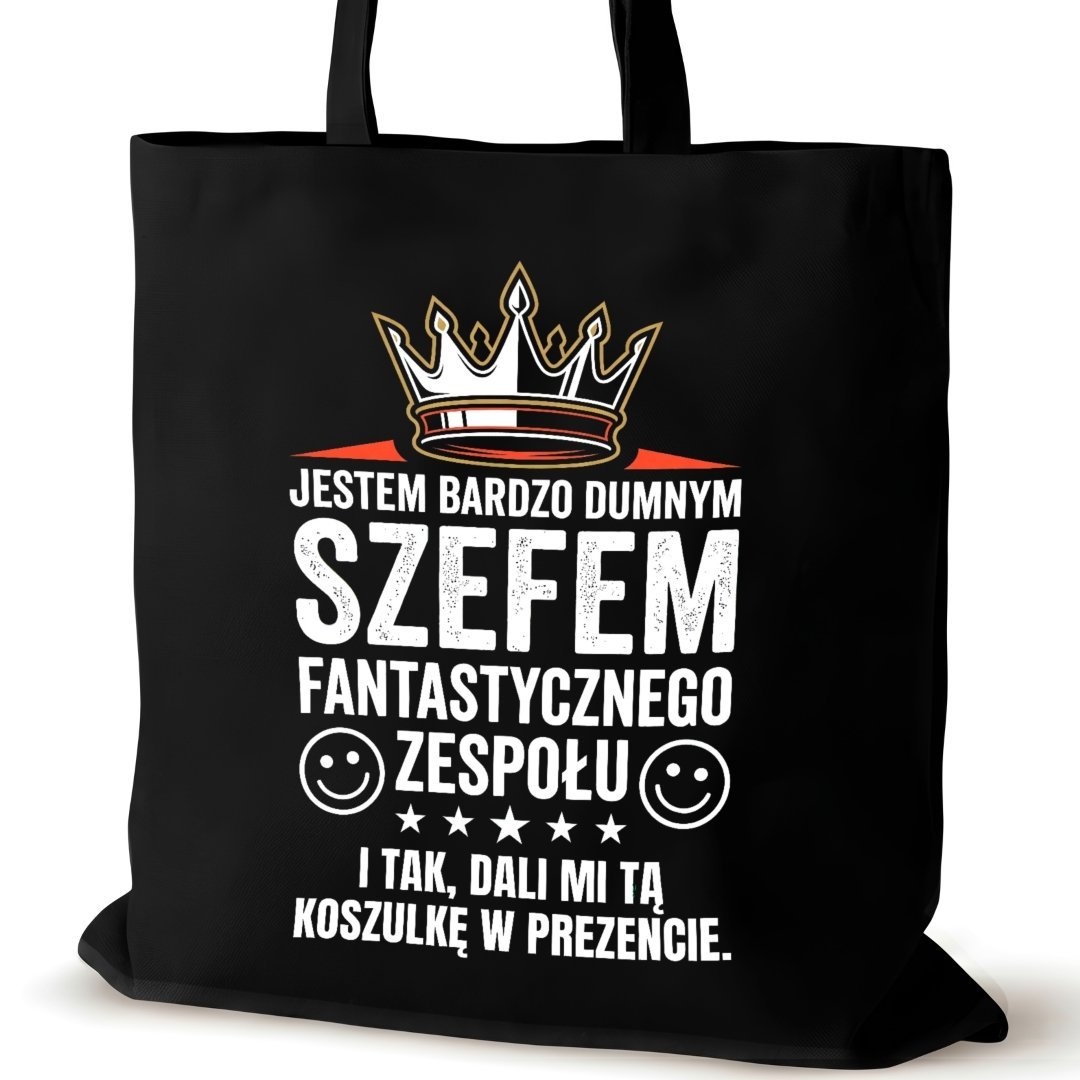 Torba bawełniana czarna dla SZEFA na ramię walentynki biura śmieszna dumny