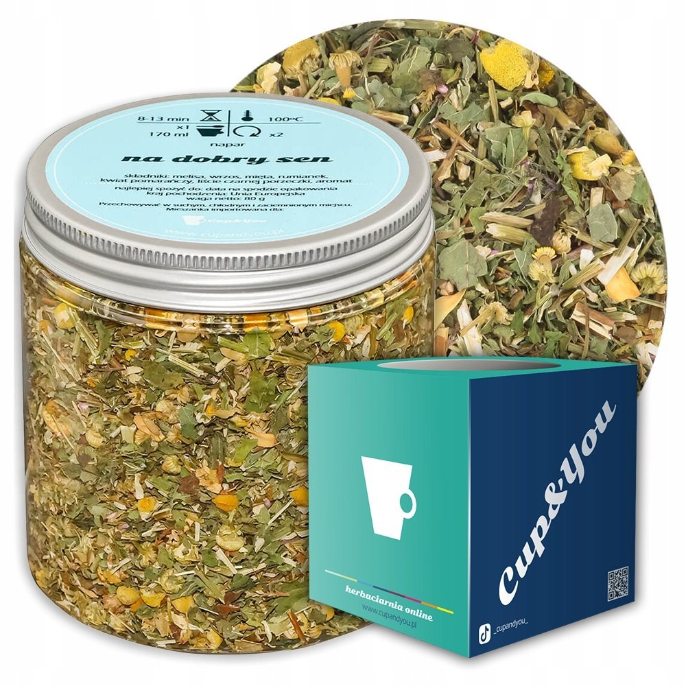 Herbata ziołowa NA DOBRY SEN o smaku cytrusowo-rumiankowym PREMIUM Cup&You - herbata liściasta sypana mieszanka napar susz - gotowa na prezent upomi..