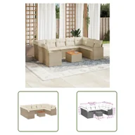 Sofy ogrodowe - The Living Store 10-cz. zestaw mebli ogrodowych z poduszkami - beżowy - polirattan - Sofa Ogrodowa - miniaturka - grafika 1