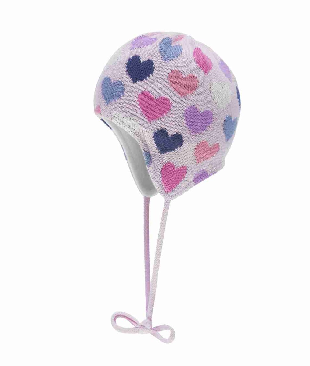 Czapka dziewczęca wiązana, różowa, serca, Döll