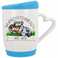 Kubki - Kubek z Uchem z Sercem z Pokrywka Niebieska NAJPRZYSTOJNIEJSZY WE WSI Wzory - miniaturka - grafika 1