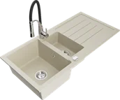 Zlewozmywaki z baterią - Mexen Andres zlewozmywak granitowy 1,5-komorowy z ociekaczem i baterią kuchenną Aster, beżowy - 6515-69-73450-07 - miniaturka - grafika 1