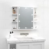 Toaletki - Lumarko Szafka z lustrem i LED, biała z połyskiem, 70x16,5x60 cm - miniaturka - grafika 1