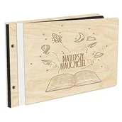 Albumy fotograficzne - Album Na Zdjęcia Na Koniec Roku Szkolnego Najlepszy Nauczyciel W Drewnianej Oprawie Z Czarnymi Kartami Z Grawerem - miniaturka - grafika 1