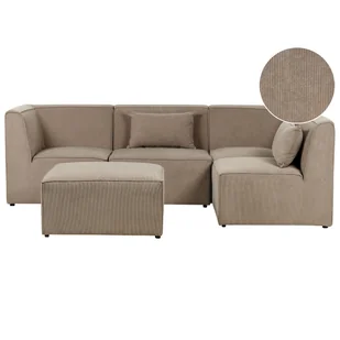 BELIANI Sofa narożnik 4-osobowy lewostronny beżowoszary sztruksowa z otomaną 4-osobowa nowoczesna kanapa modułowa z poduszką - Narożniki - miniaturka - grafika 1